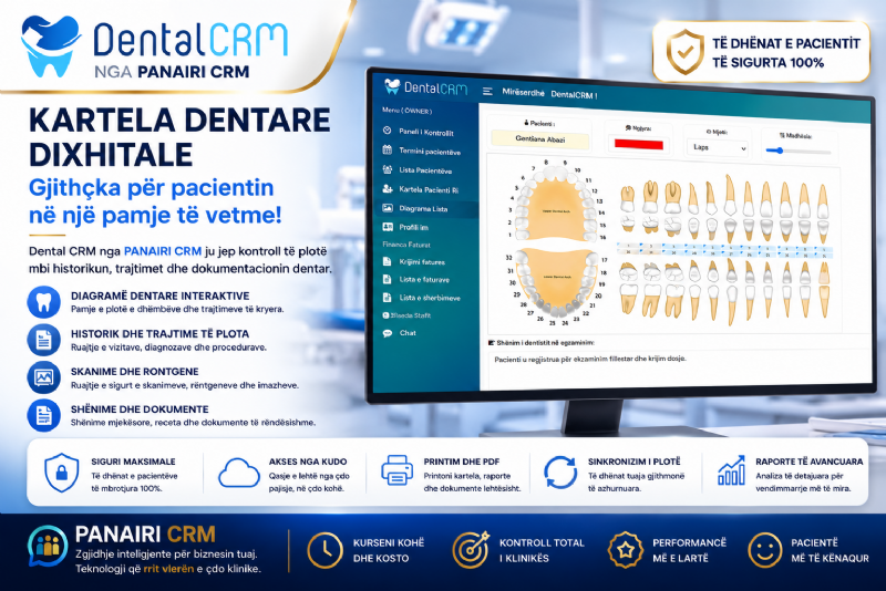 Shumë klinika humbasin kohë dhe pacientë çdo ditë. DENTAL CRM nga PANAIRI CRM organizon gjithçka në një platformë të vetme.